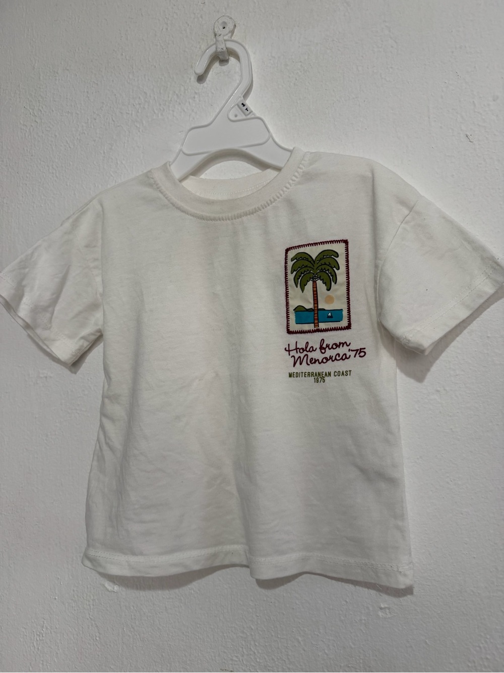 Zara White Kids Tee with Menorca Palm Tree Patch